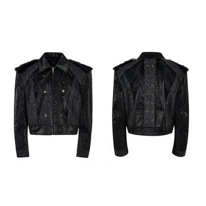 Fake Fur Mix Snake Texture PU Leather Jacket WN21781