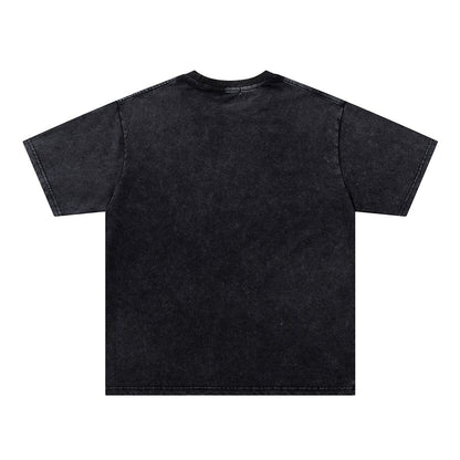 Washed Damage Rhinestone Flame Short Sleeve T-Shirt WN26922