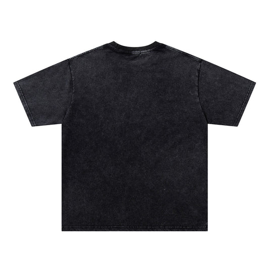 Washed Damage Rhinestone Flame Short Sleeve T-Shirt WN26922