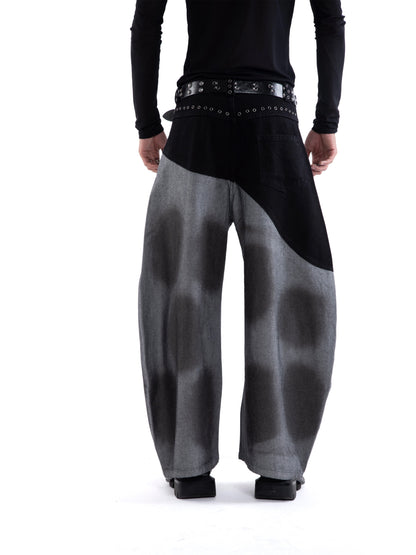 Color-Block Hand Paint Waxed Wide Leg Denim Jeans WN20654