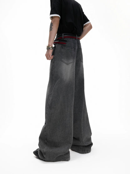 Washed Sequin Damage Straight Denim Jeans WN20670