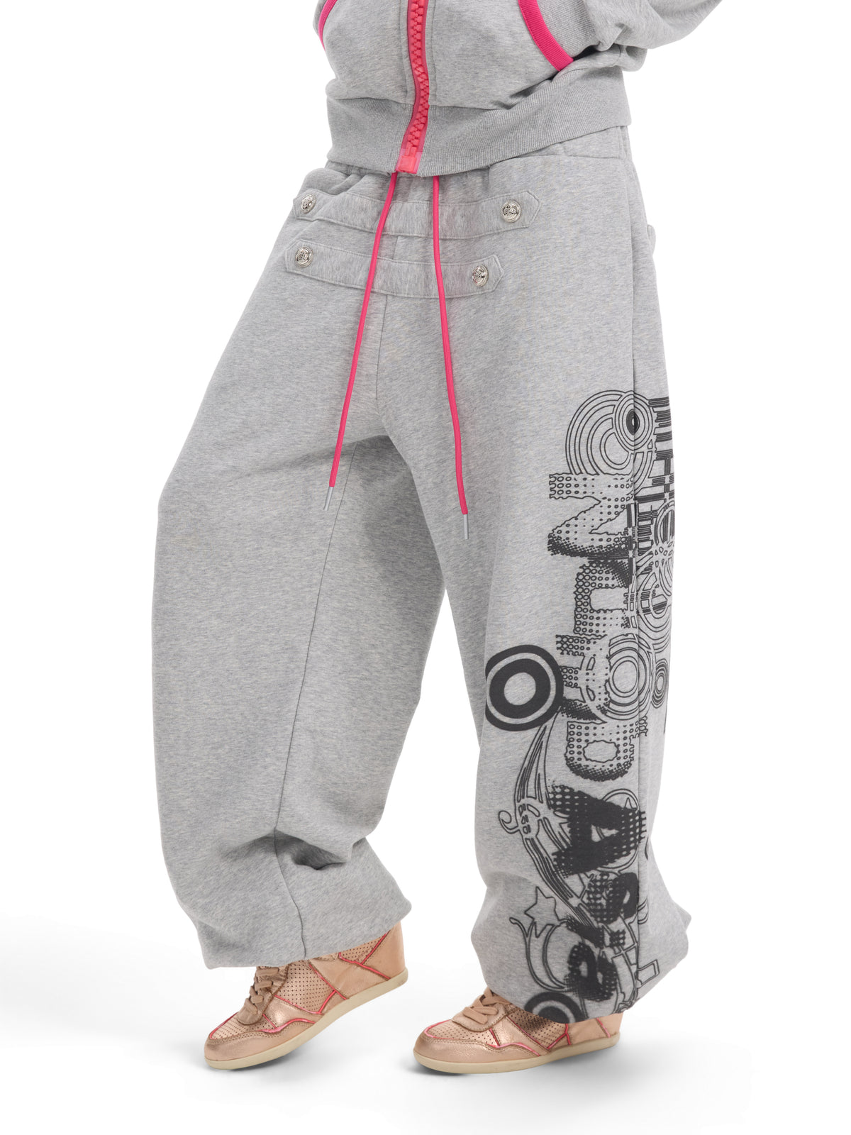 Double Waist Graphic Print Drawstring Wide Leg Sweatpants WN27194