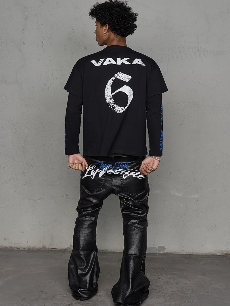 Fake Layered Embroidery Label Long Sleeve T-Shirt WN21008