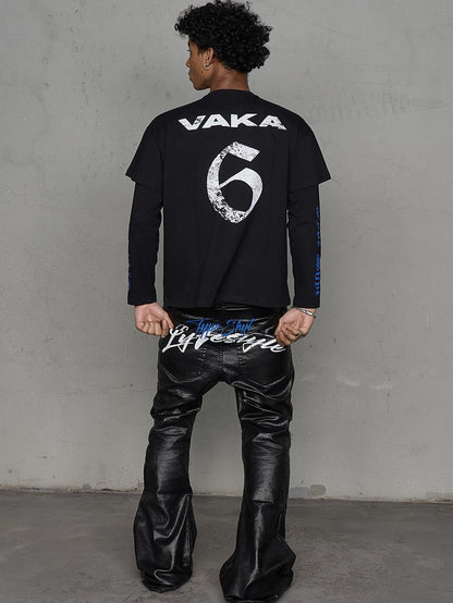 Fake Layered Embroidery Label Long Sleeve T-Shirt WN21008