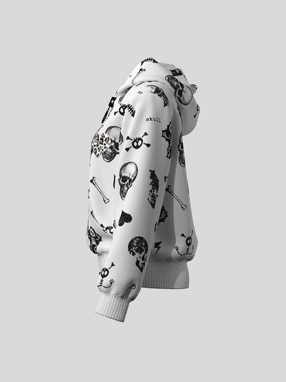 Skull Heart Graphic Cropped Zipper Hoodie WN27106