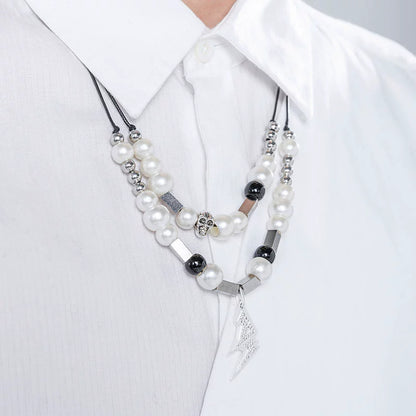 Lightning Skull Pearl Double-Layer Necklace WN10068