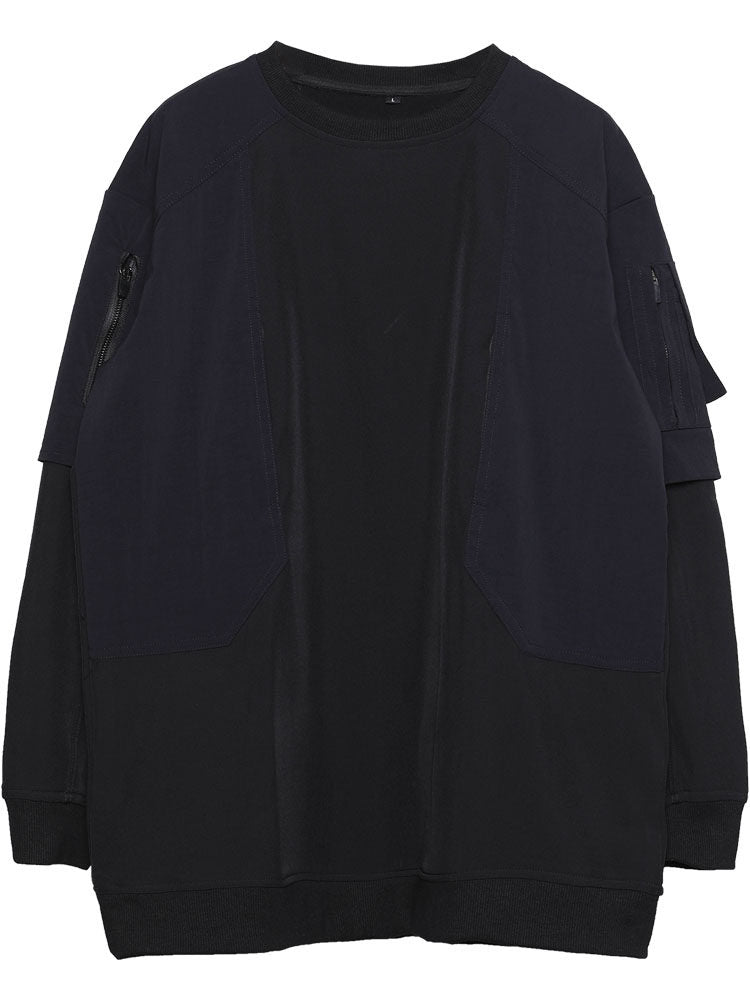 Patchwork Fake Layered Fleece Lining Knit Sweater WN22516