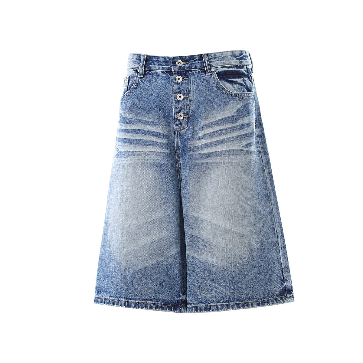 Washed Whisker Wide Leg Curved Half Denim Jeans WN25469
