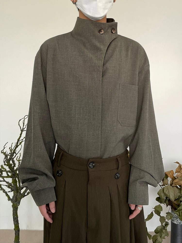 Minimalist French Standing-Collar Long Sleeve Shirt WN19955