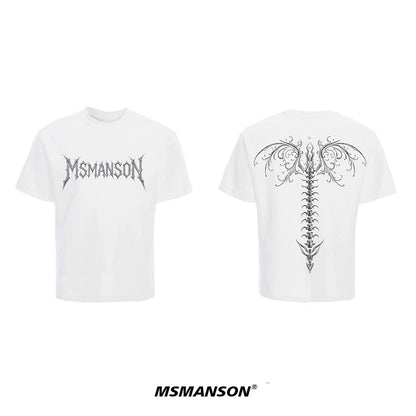 Dragon Spine Bone Design Print Short Sleeve T-Shirt WN18650