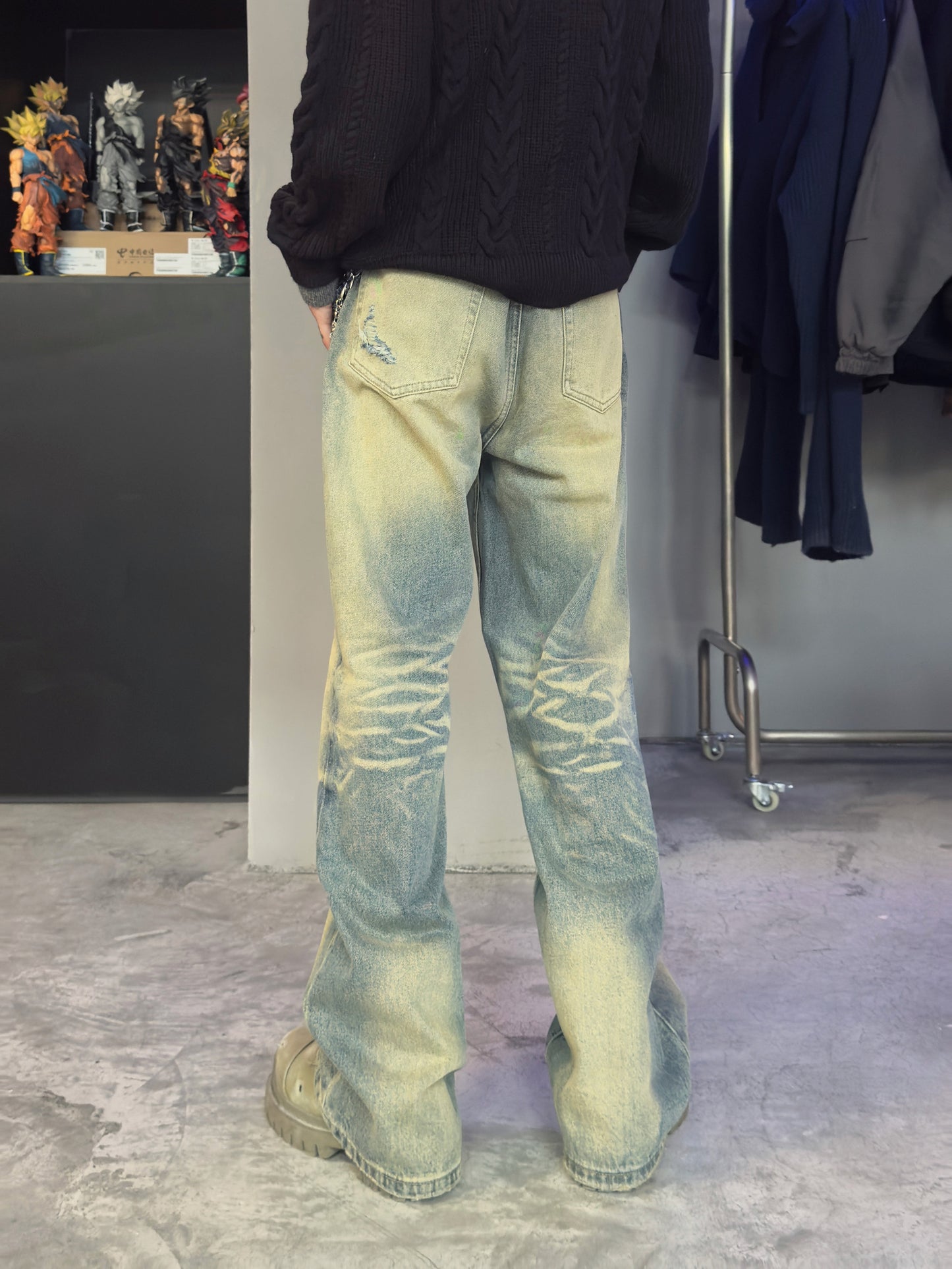 Washed Damage Straight Leg Denim Jeans WN22954