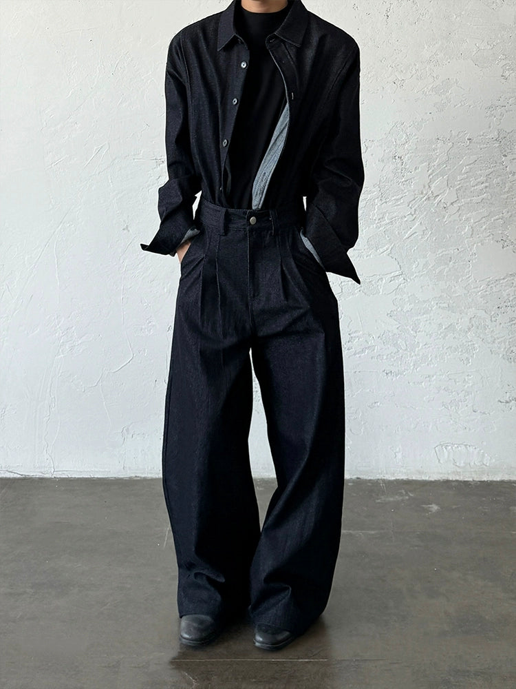 Minimalist Denim Long Sleeve Shirt & Washed Denim Jeans Setup WN19958