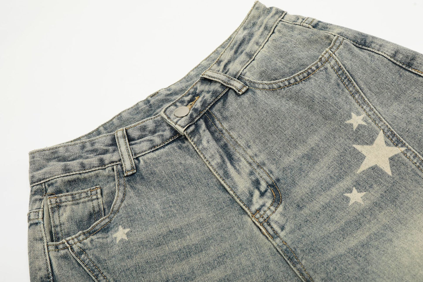 Star Print Curved Denim Jeans WN25482