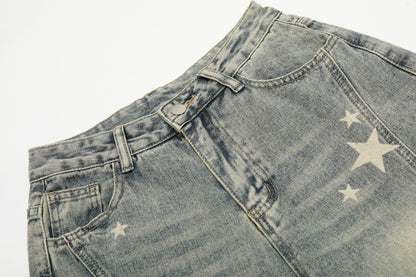 Star Print Curved Denim Jeans WN25482