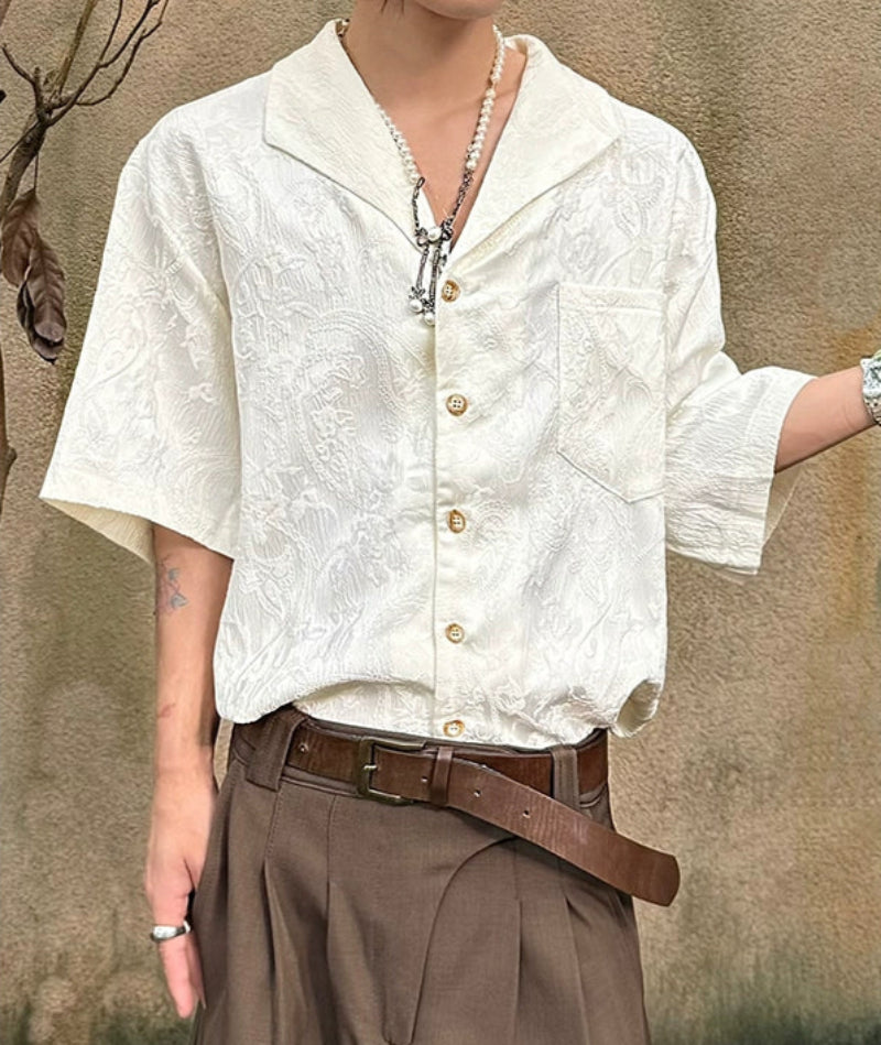 Jacquard Texture Cuban Collar Short Sleeve Shirt WN20019