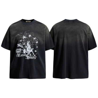 Washed Graphic Letter Print Short Sleeve T-Shirt WN25452