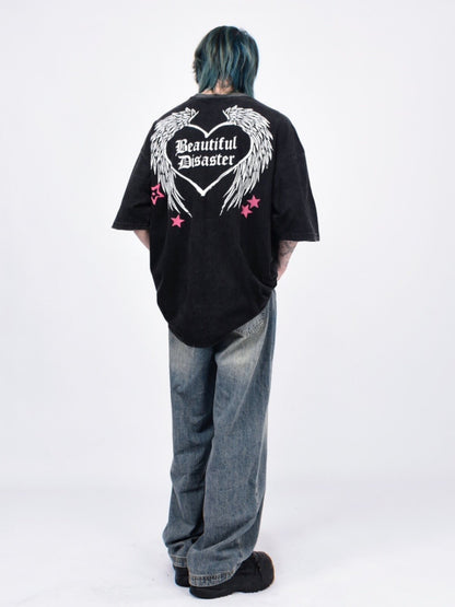 Oversize Washed Graphic Print Short Sleeve T-Shirt WN24454