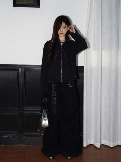 Metal Stud Wide Leg Floor-Length Pants WN22236