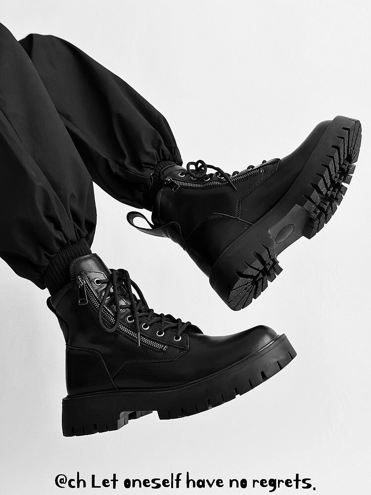 Chunky Lug Sole Platform Lace-Up Zipper Boots WN24556