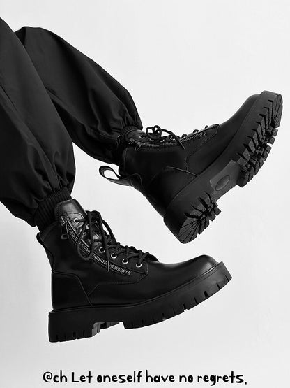 Chunky Lug Sole Platform Lace-Up Zipper Boots WN24556