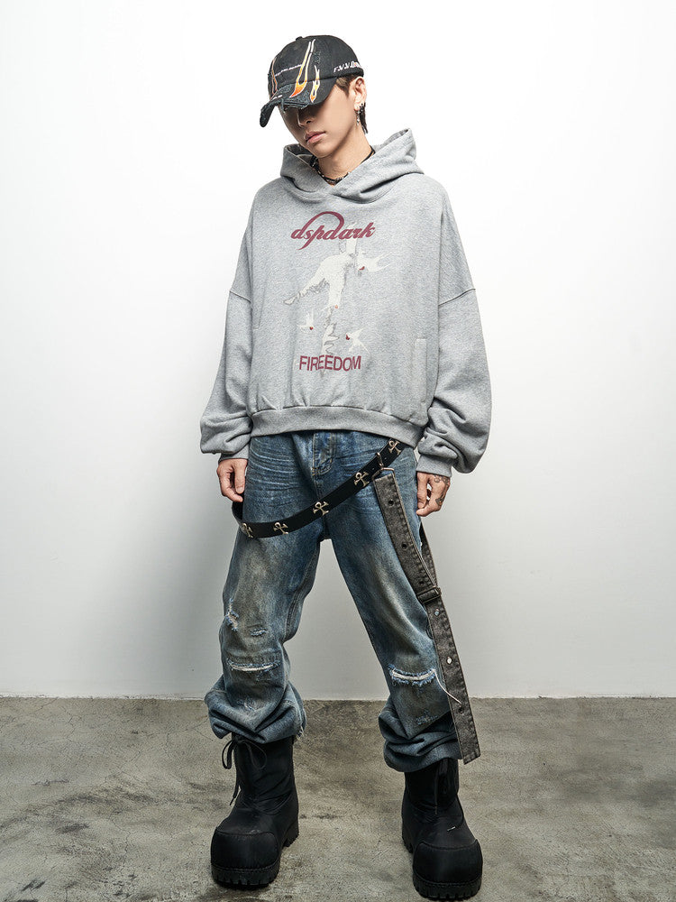 Letter Print Oversize Cropped Hoodie WN22961