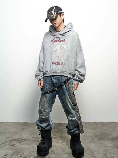 Letter Print Oversize Cropped Hoodie WN22961