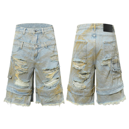 Washed Damage Denim Half Pants WN25711