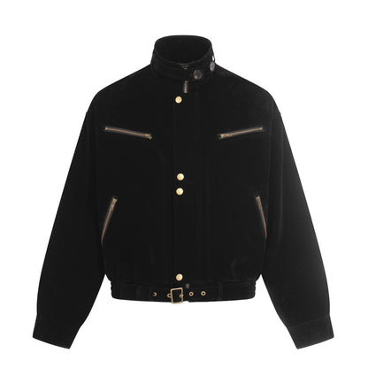 Suede Stand Neck Zipper Jacket WN27872