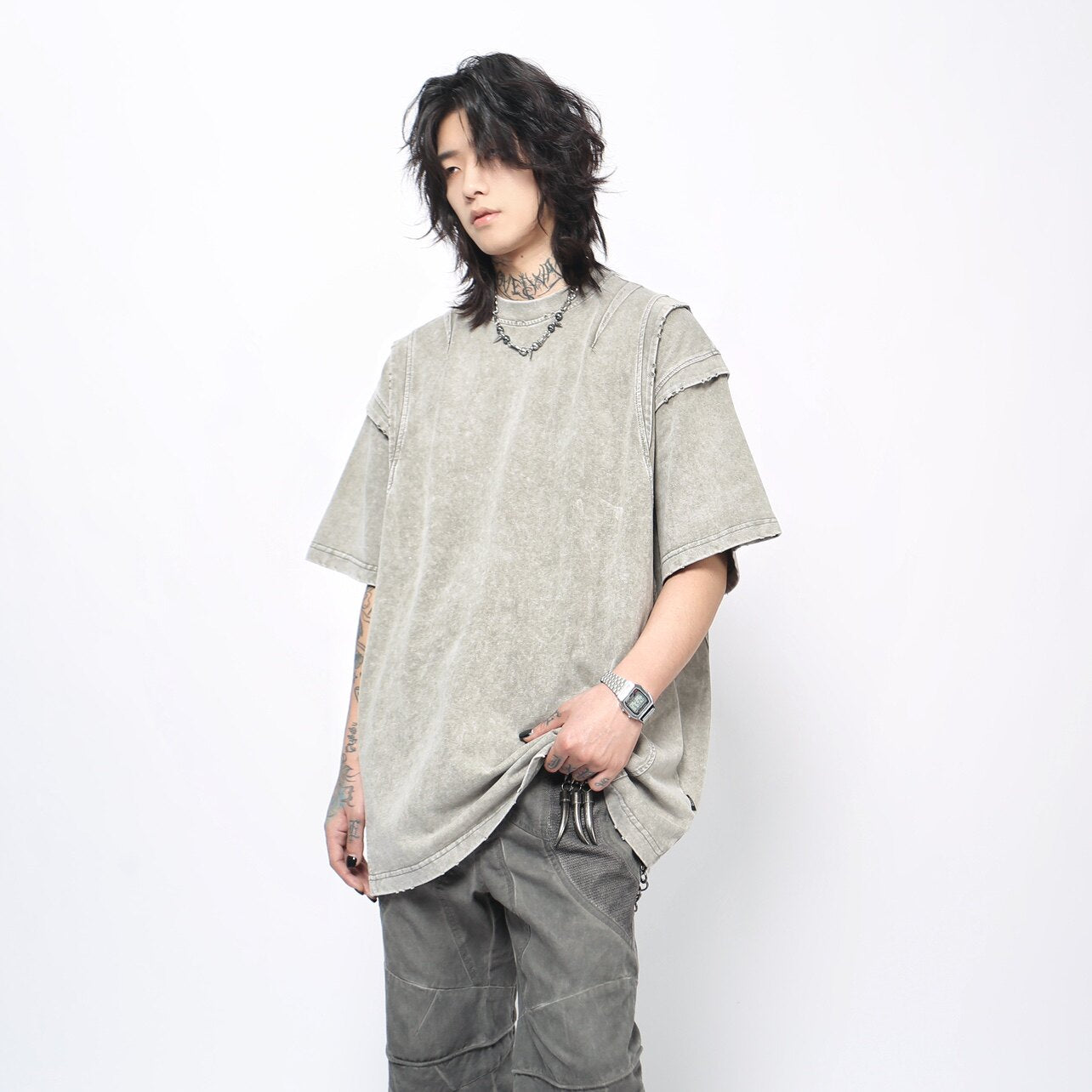 Washed Damage Oversize Short Sleeve T-Shirt WN24412