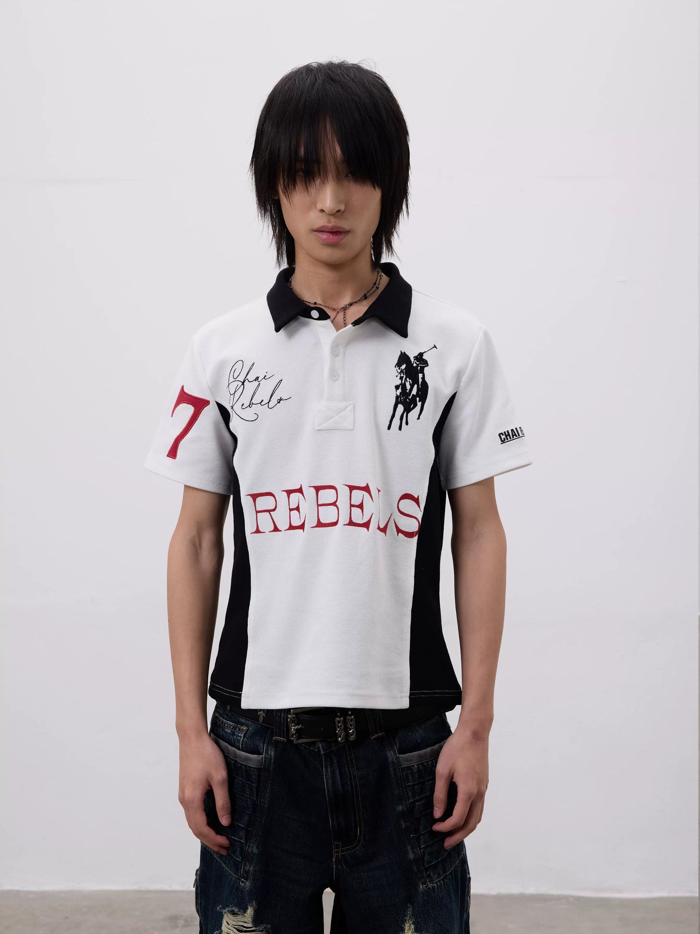 Embroidery Patchwork Polo Short Sleeve T-Shirt WN19101