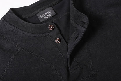 Semi-Open Collar Washed Short Sleeve T-Shirt WN25641