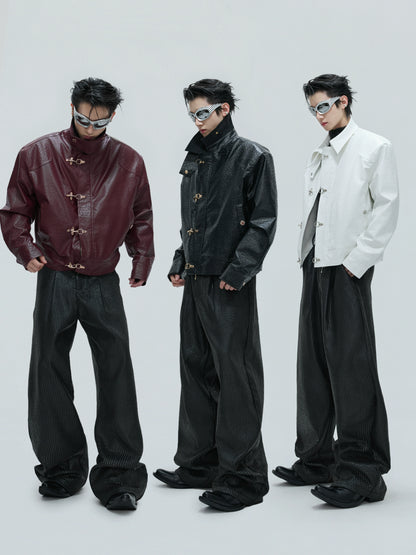 Ostrich Texture Fleece Lining Thick PU Leather Jacket WN21727