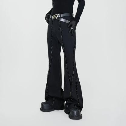Rhinestone Zipper Jacket & Straight Flare Trousers Setup WN17350