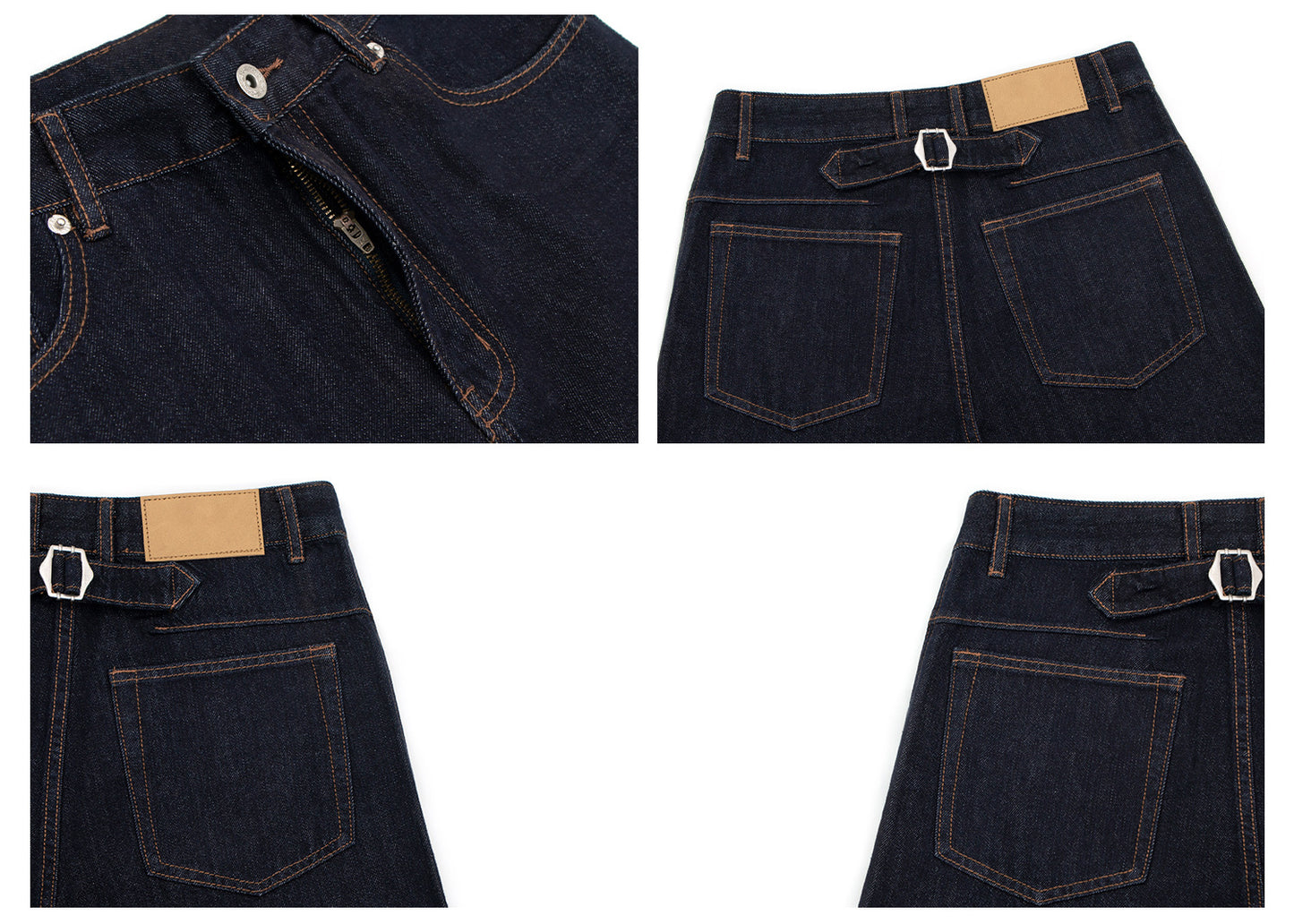 Raw Denim Metal Buckle Straight Jeans WN26308