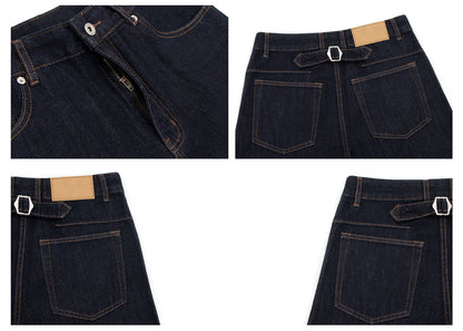 Raw Denim Metal Buckle Straight Jeans WN26308