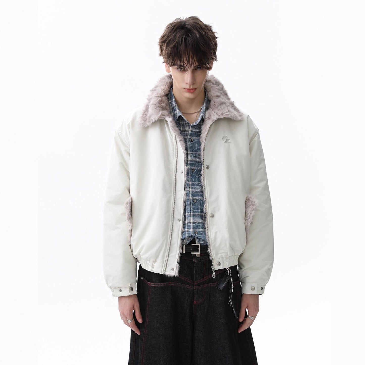 Fake Fur Collar Studs Design Fleece Lining Puffer Jacket WN21860