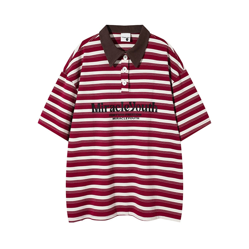 Oversize Stripe Short Sleeve Polo Shirt WN7531