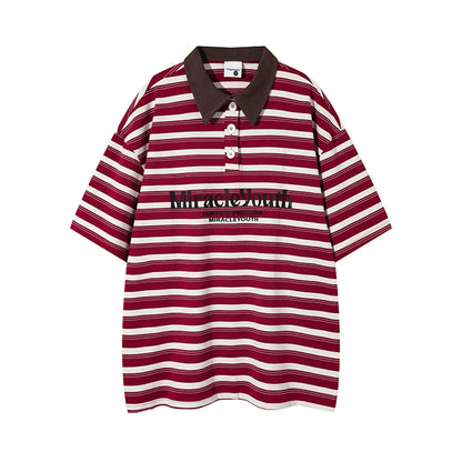 Oversize Stripe Short Sleeve Polo Shirt WN7531