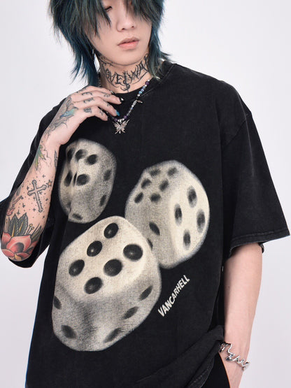 Dice Print Washed Oversize Short Sleeve T-Shirt WN24461