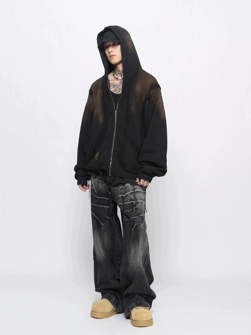 Fleece Linning Oversize Patchwork Zipper Hoodie WN10918