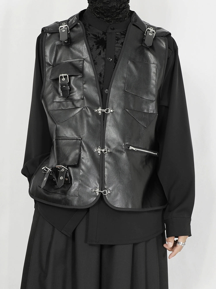Studs Design PU Leather Short Vest Jacket WN20145