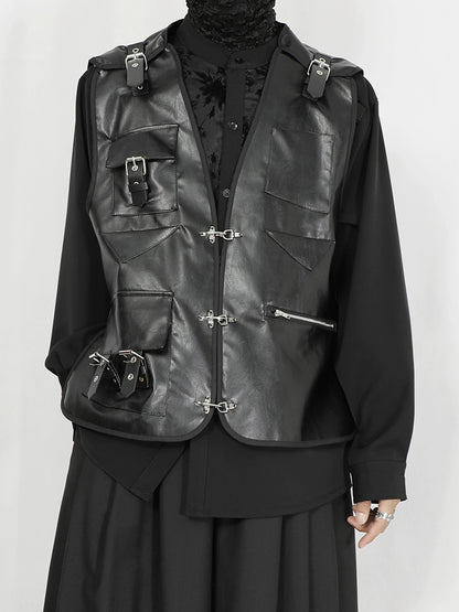 Studs Design PU Leather Short Vest Jacket WN20145