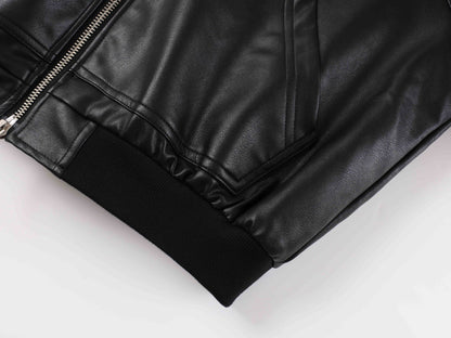 Hooded Zip-Up PU Leather Jacket WN23084