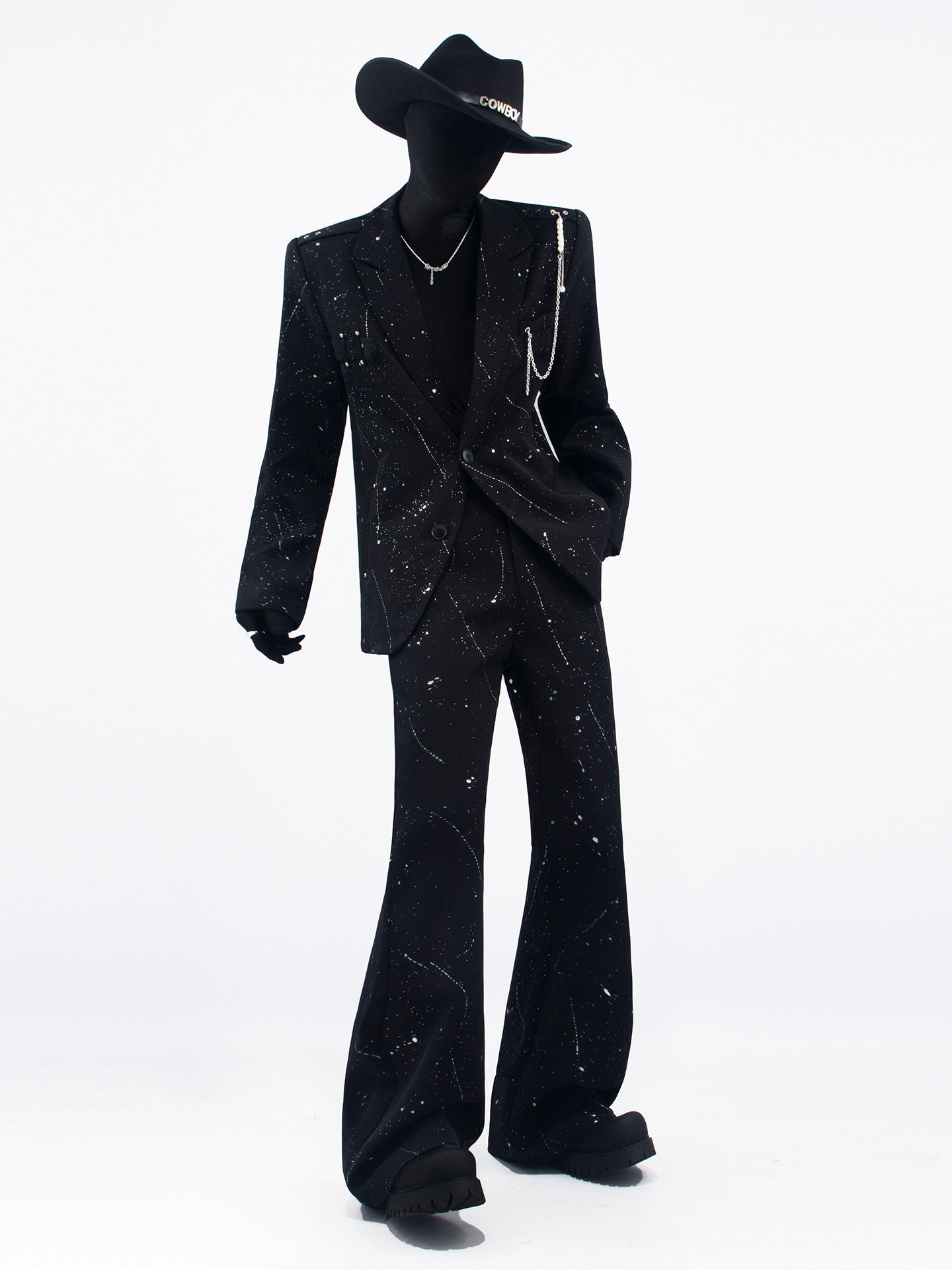 Ink Splash Starry Pattern Tailored Jacket & Trousers Setup WN23658