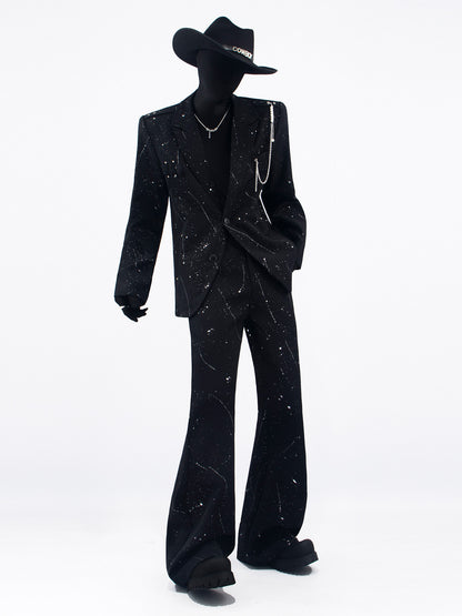 Ink Splash Starry Pattern Tailored Jacket & Trousers Setup WN23658
