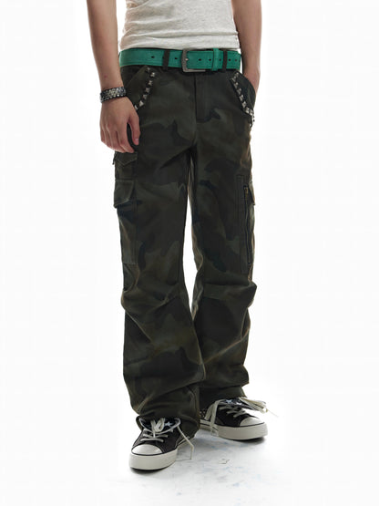 Camo Studs Detail Straight Cargo Pants WN27217