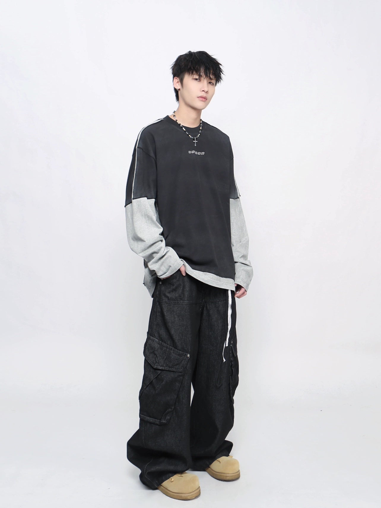 Heavyweight Mix Patchwork Long Sleeve T-Shirt WN21034