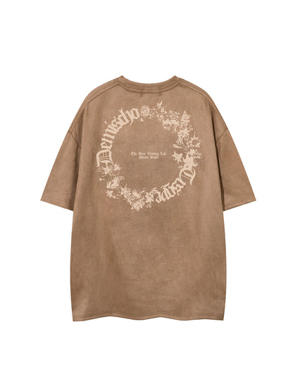 Suede Letter Print Short Sleeve T-Shirt WN25619