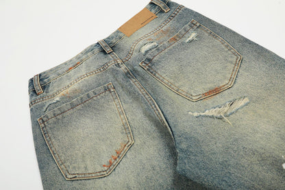 Dirty Washed Damage Flare Denim Jeans WN26103