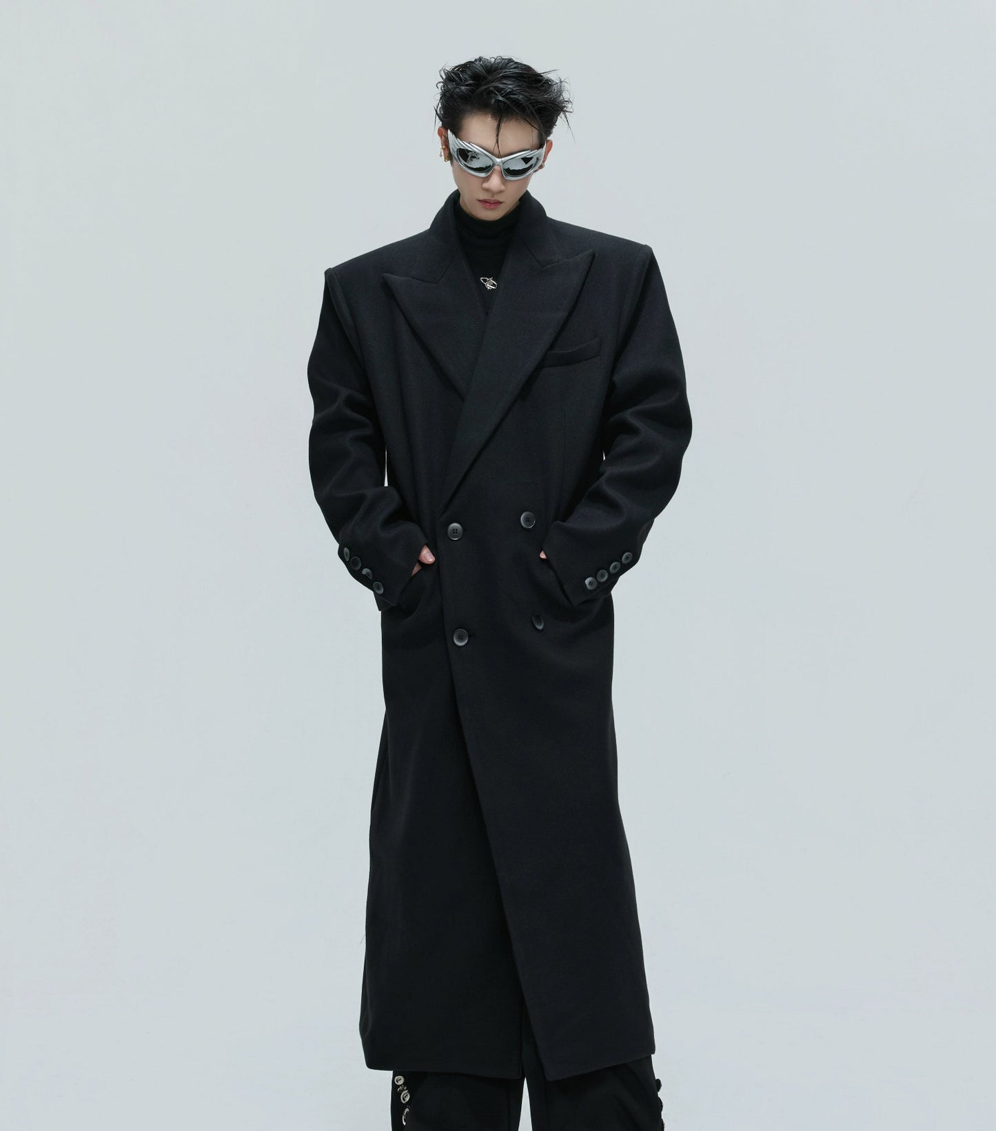 Shoulder-Pad Waist-Fitted Thick Long Trench Coat WN21737